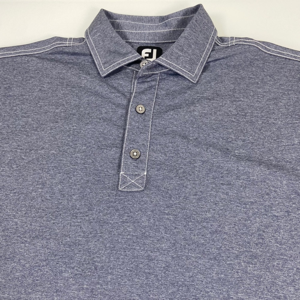 FootJoy Mens Medium Blue Heathered Golf Polo Contrast Stitch Stretch Casual